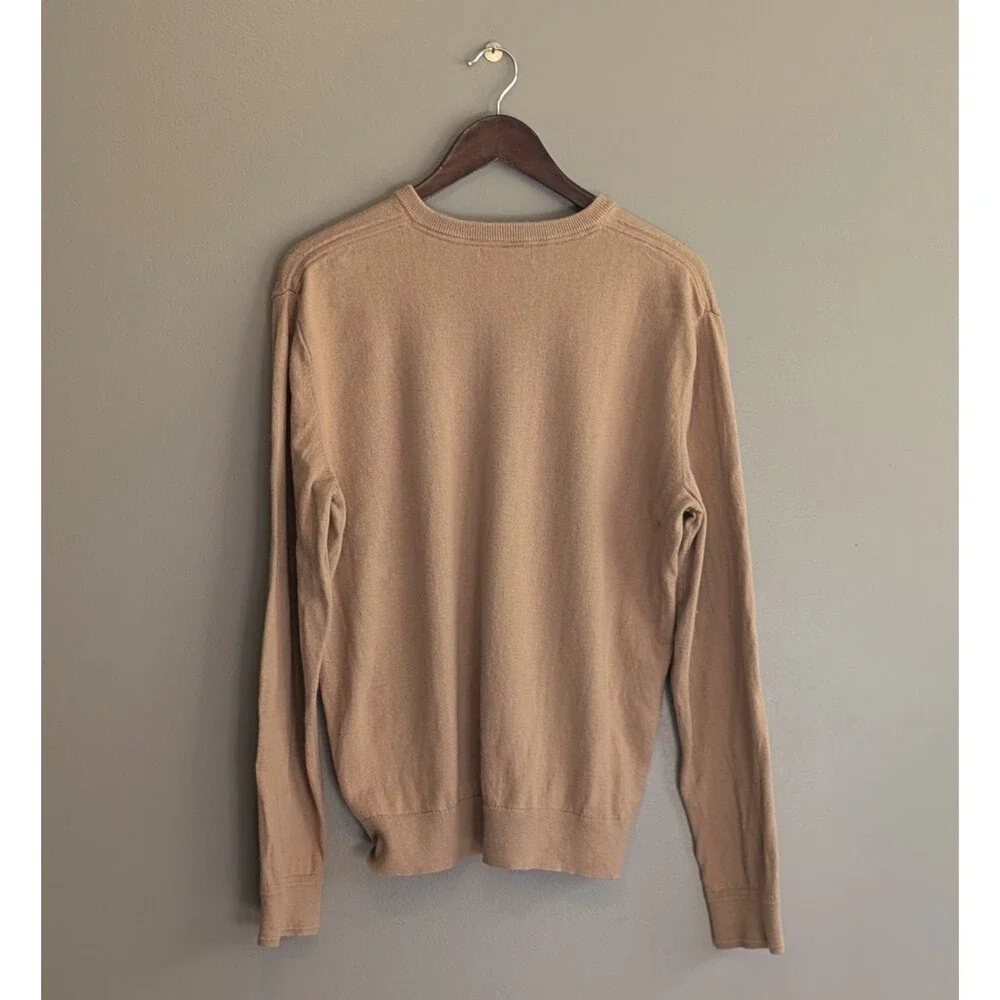 Banana Republic Mens Large Silk Cotton Cashmere V-Neck Sweater Tan Camel Brown L